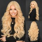 Swiss lace front pruik lang krullend haar vanille-blond mix, Verzenden, Nieuw, Pruik of Haarverlenging