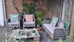 2 zitter met 2 stoelen, kunststof, taupe, cappuccino kleur, Tuin en Terras, Ophalen, 4 zitplaatsen, Kunststof, Gebruikt