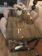 Houten eettafel met glazen blad, Ophalen