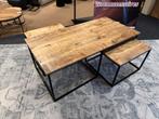 Salontafel 3-Delig rechthoekig mango Direct/leverbaar E-7233, Ophalen, 100 tot 150 cm, #Salontafel#Mangohout#3-Delig#Metaal, Nieuw