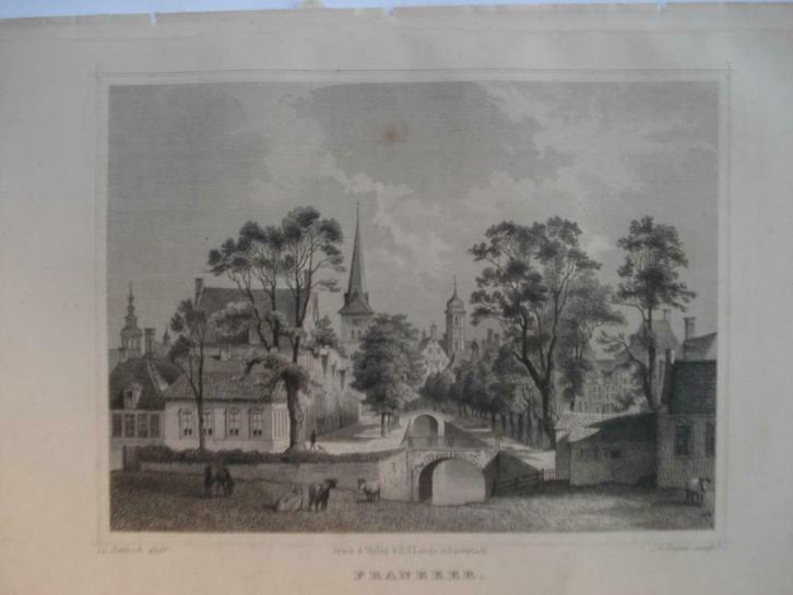 133 / Franeker  Staalgravure 1860, Antiek en Kunst, Kunst | Etsen en Gravures, Ophalen of Verzenden