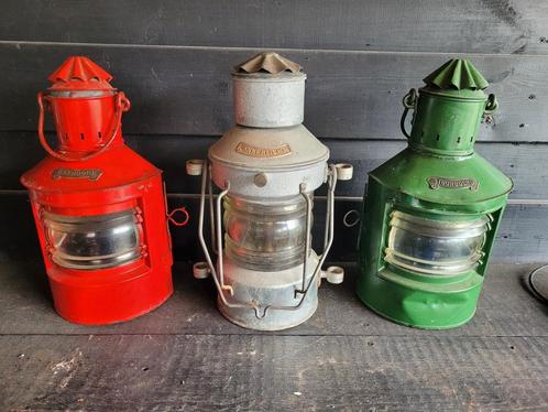 Oude scheepslampen, bakboord, ankerlicht en stuurboord, Antiek en Kunst, Antiek | Lampen, Ophalen of Verzenden
