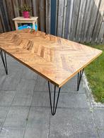 Eettafel met visgraat 90x160CM | Zwart metalen poten, Ophalen, 50 tot 100 cm, Zo goed als nieuw, Vijf personen of meer