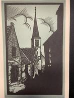 Zandvoort, Hofje - Linosnede van Frans Bosen (1891-1949), Antiek en Kunst, Kunst | Etsen en Gravures, Ophalen of Verzenden