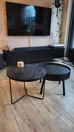 Zwarte bijzettafels met opbergruimte, Ophalen, Minder dan 50 cm, Gebruikt, Rond