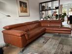 Cognac kleurige leren hoekbank 270x210x70cm, Huis en Inrichting, Ophalen, 250 tot 300 cm, Gebruikt, Hoekbank