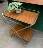 Trolley barcart messing hout - bijzettafel vintage retro, Ophalen