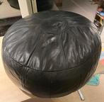 Vintage Leren Poef - Zwart 80x80cm, Ophalen, Gebruikt, Rond, Leer