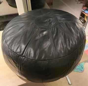 Vintage Leren Poef - Zwart 80x80cm beschikbaar voor biedingen