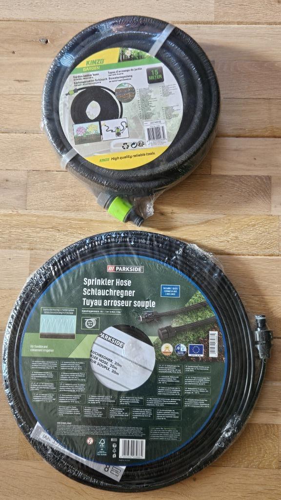 Tuinslang Sprinkeler 20m en Zweetdrubbelslang 15m, Tuin en Terras, Tuinslangen, Gebruikt, Tuinslang, Ophalen of Verzenden