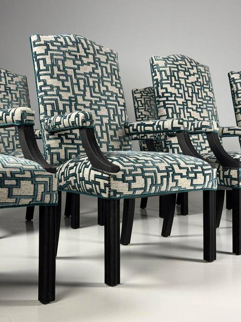 8x Eetkamerstoel blauw grijs klassiek, Huis en Inrichting, Stoelen, Zo goed als nieuw, Vijf, Zes of meer stoelen, Stof, Blauw