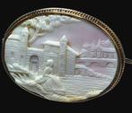Prachtige 14 karaats gouden camee broche handgesneden camee, Verzenden