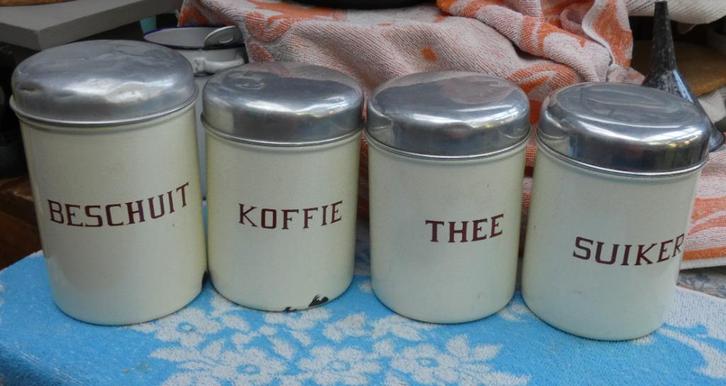 oude emaille voorraadbussen/ bussenset/, Antiek en Kunst, Antiek | Emaille, Ophalen of Verzenden