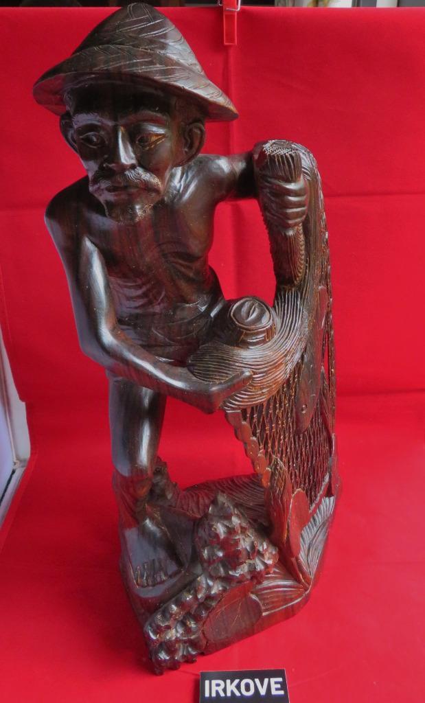 VISSER MET NET EN VIS * Mooi Houten Beeld *, Antiek en Kunst, Kunst | Beelden en Houtsnijwerken, Verzenden