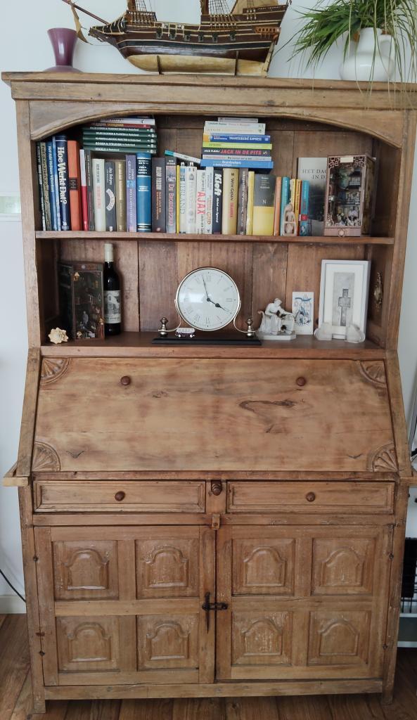 Wandkast/secretaire hout - Handgemaakt., Huis en Inrichting, Kasten | Overige, Gebruikt, Ophalen