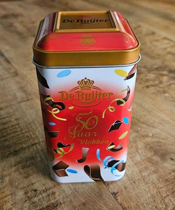 De Ruijter vlokken feestblik 50 jarig bestaan, gaaf, nieuw ! beschikbaar voor biedingen
