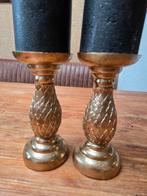 2 Toffe Gouden Kandelaars, Pauwenveren / Ananas, Overige materialen, Overige kleuren, Ophalen of Verzenden, Zo goed als nieuw