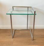 Chroom design bijzettafel met glazen blad, Huis en Inrichting, Tafels | Bijzettafels, Minder dan 55 cm, Gebruikt, Glas, Rechthoekig