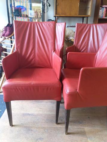 Set van 4 rood leren eetkamerstoelen beschikbaar voor biedingen
