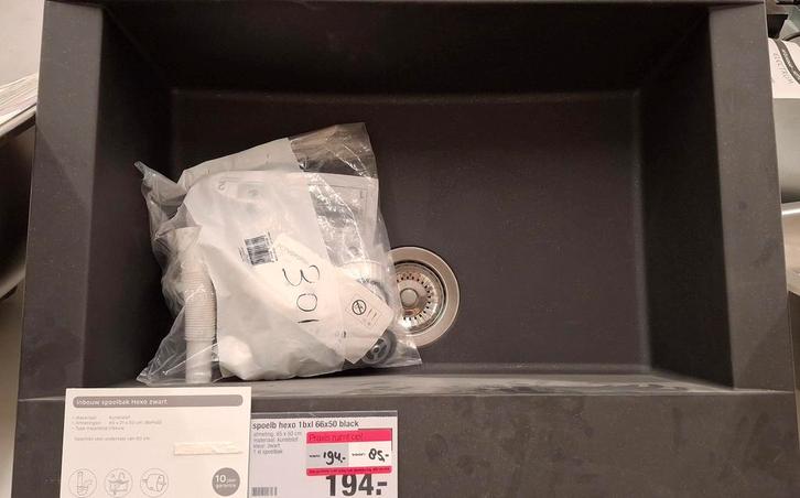 Inbouw Spoelbak Hexo Zwart, Huis en Inrichting, Keuken | Keukenelementen, Nieuw, Minder dan 100 cm, 50 tot 100 cm, 25 tot 50 cm