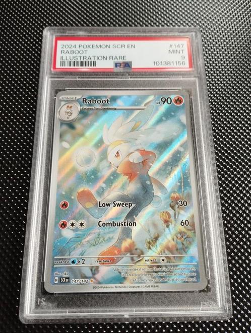 Raboot Holo Pokemon kaart Stellar Crown PSA9 147, Hobby en Vrije tijd, Verzamelkaartspellen | Pokémon, Zo goed als nieuw, Losse kaart