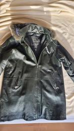 Leren jas met bontkraag, Ophalen of Verzenden, Zo goed als nieuw, Groen