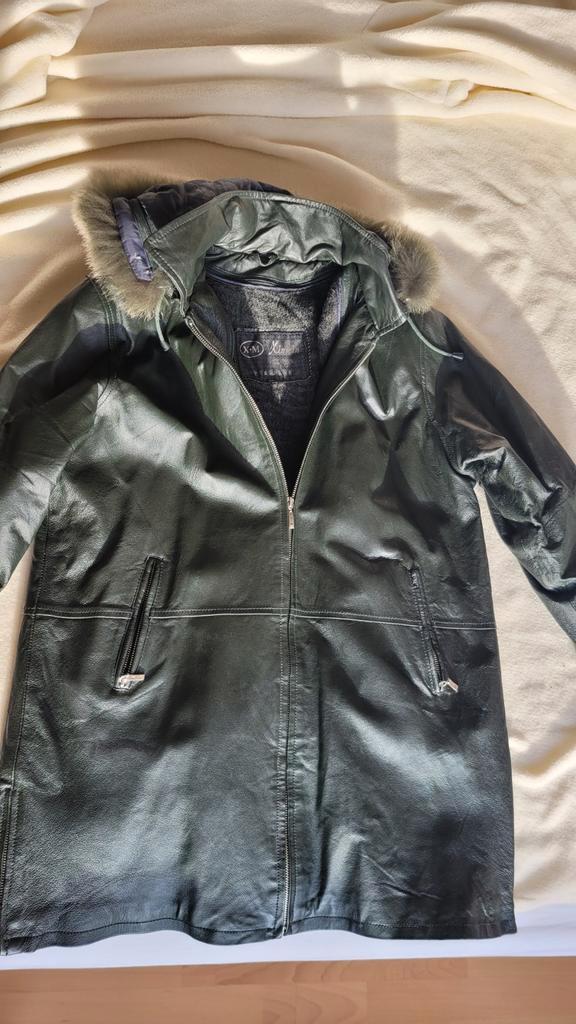 Leren jas met bontkraag, Kleding | Dames, Jassen | Winter, Zo goed als nieuw, Groen, Ophalen of Verzenden