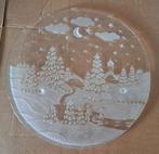 Mooie vintage glazen cakeschaal met sneeuwthema, 37 cm, Antiek en Kunst, Ophalen