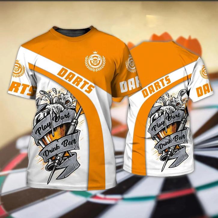 Dart shirt 4 (heren mannen darts sport t-shirt oranje wit), Kleding | Heren, T-shirts, Nieuw, Overige maten, Overige kleuren, Verzenden