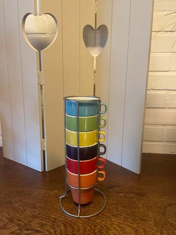 Regenboog espresso kopjes set met houder beschikbaar voor biedingen