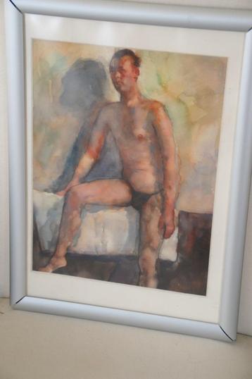 Een aquarel van een naakte man beschikbaar voor biedingen