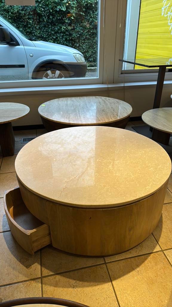 Salontafel travertin natural rond 90 cm, Ophalen, Japandi, Rond, Nieuw