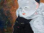 Pierrot en Kat naar Theofile Steinlen olieverf op hardboard, Verzenden
