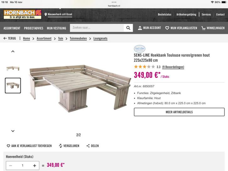 Sens-Line set Hornbach Toulouse. €250,00., Tuin en Terras, Tuinsets en Loungesets, Gebruikt, Tuinset, Hout, 6 zitplaatsen, Bank