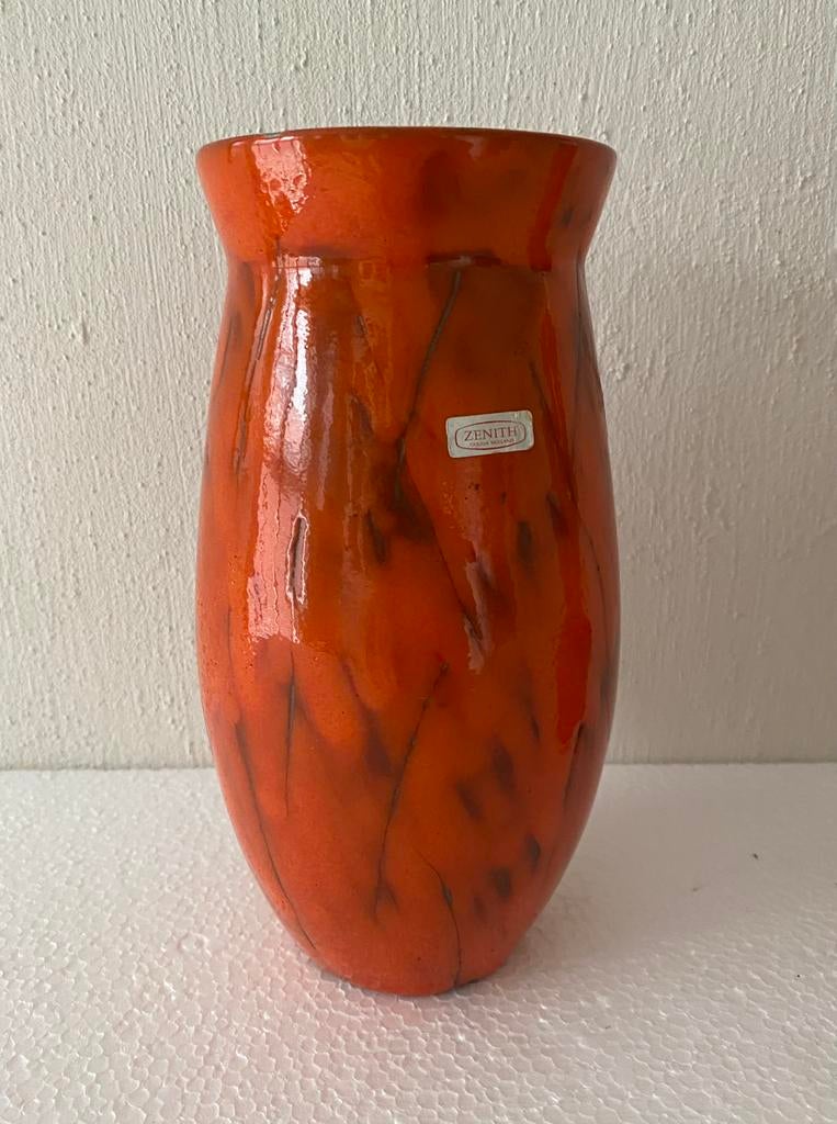 Zenith oranje keramiek vaas , jaren 60, Gebruikt, Oranje, Ophalen of Verzenden, Onbekend