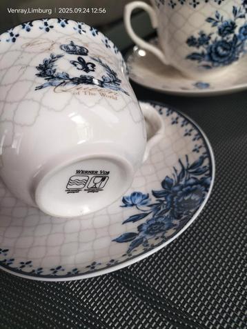 Werner Voss porseleinen theekoppen met schotels – blauw/wit  beschikbaar voor biedingen