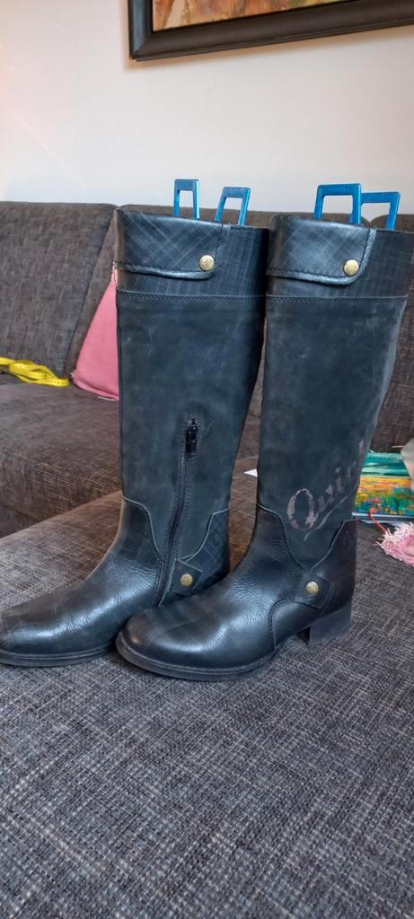 QUICK ZWARTE LAARZEN MT 37 LEER/SUÈDE, Kleding | Dames, Schoenen, Zo goed als nieuw, Hoge laarzen, Zwart, Ophalen of Verzenden