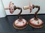 2 oude wand lampjes/ roze met goud, Ophalen of Verzenden