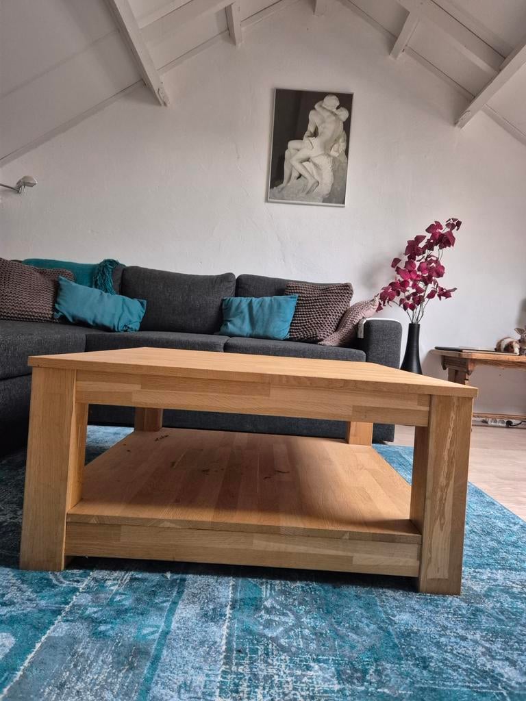Massief Eiken Tafel Woood, Huis en Inrichting, Tafels | Salontafels, Ophalen, Gebruikt, 50 tot 100 cm, 50 tot 100 cm