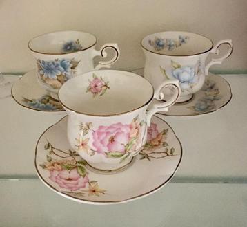 3 Royal Canterbury Fine Bone China theekop en schotels