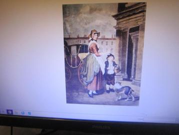 Ingelijste Engelse Prent Vrouw met kind en Hond  A.Cardon  beschikbaar voor biedingen