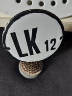 Emaille bordje,plaatje "L K 12" ,sleets ,stoer brocante ,, Ophalen of Verzenden