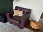 Paars lederen fauteuil, Ophalen, Zo goed als nieuw, Leer, 75 tot 100 cm