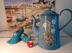 Blauwe Franse Emaille Koffiepot met Bloemdecoratie, Antiek en Kunst, Antiek | Emaille, Ophalen of Verzenden