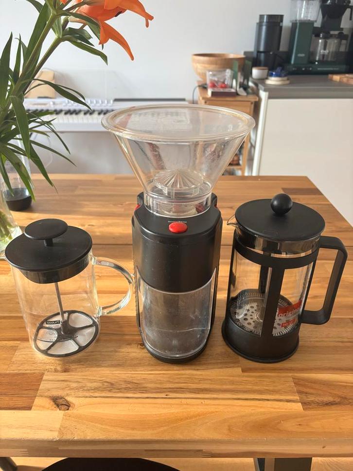 Bodum Koffie Set: Grinder, French Press & Melkopschuimer, Huis en Inrichting, Keuken | Keukenbenodigdheden, Zo goed als nieuw
