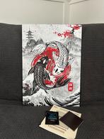 Displate Koi Fish ying and yang oil painting wanddeco, Ophalen of Verzenden, Nieuw, Schilderij, Minder dan 50 cm