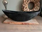 Metalen boot schaal/vaas op houten plateau, Overige materialen, Schaal, Ophalen of Verzenden, Zo goed als nieuw