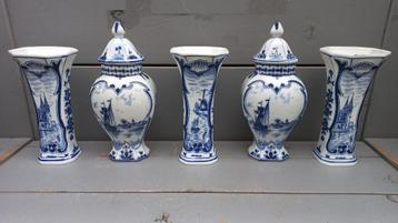 Delftsblauw 5 delig kaststel porselein Mosa Delfts vazen set beschikbaar voor biedingen