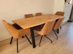 Eikenhouten eettafel met 6 stoelen 200cmx80cm, Ophalen, 200 cm of meer, 50 tot 100 cm, Zo goed als nieuw