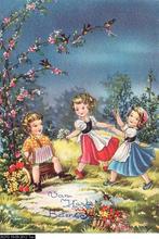 Ansichtkaart	Kinderkaart	Dansende meisjes, jongen op accorde, Verzamelen, Verzenden, 1940 tot 1960, Ongelopen, Kinderen